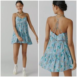 URBAN OUTFITTERS UO Georgia Tiered Floral Loose Strappy Back Mini Dress